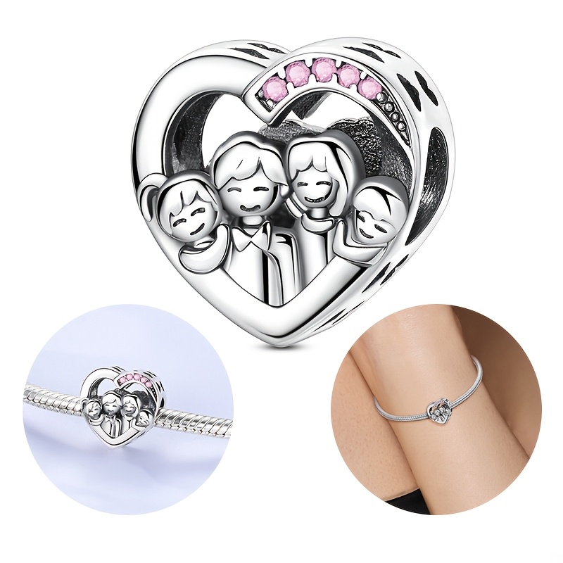 Silver Plated Heart-Shaped Family Portrait Charm, DIY Craft